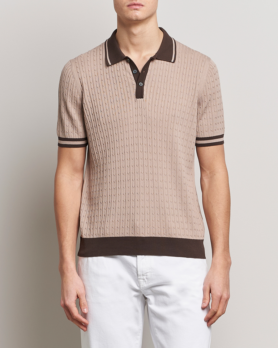 Herren |  | Gran Sasso | Cable Knitted Contrast Polo Beige