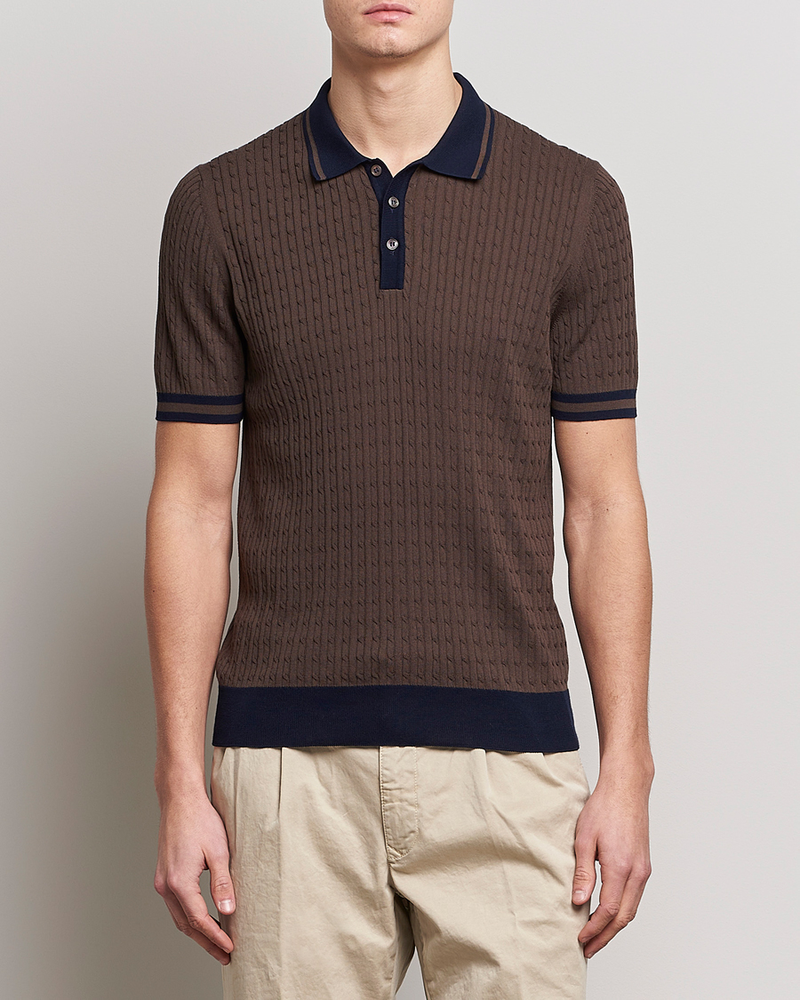 Herren |  | Gran Sasso | Cable Knitted Contrast Polo Dark Brown