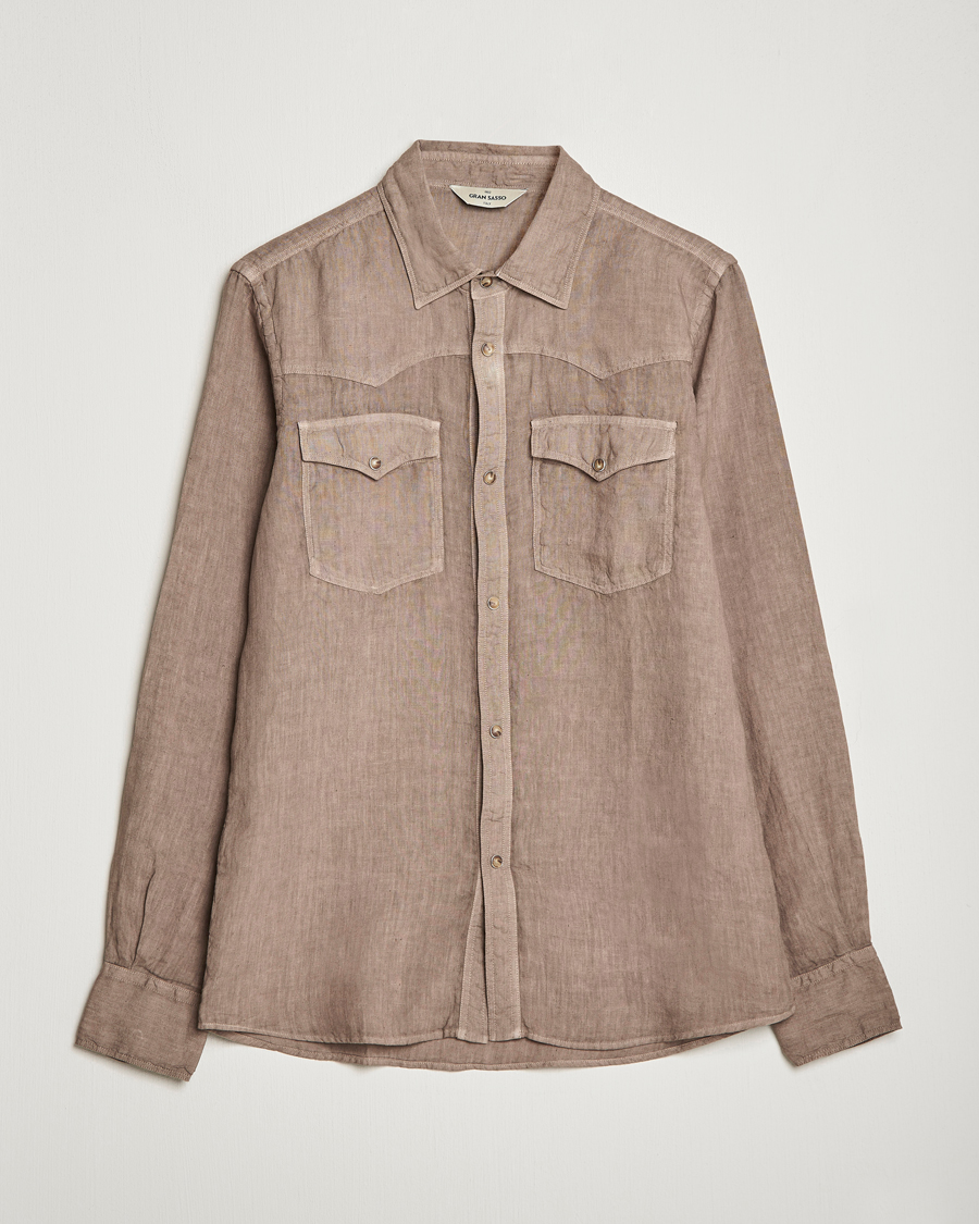 Herren | Hemden | Gran Sasso | Casual Pocket Linen Shirt Medium Brown