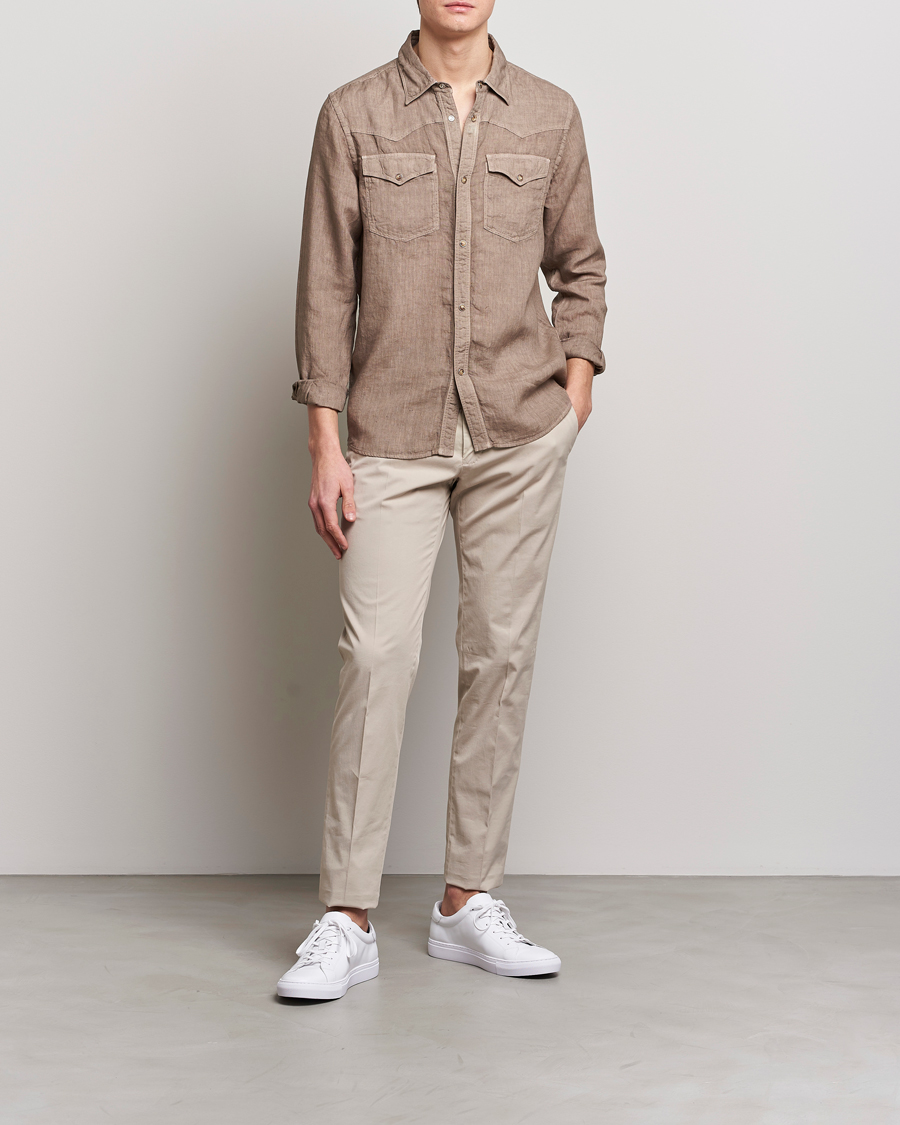 Herren | Hemden | Gran Sasso | Casual Pocket Linen Shirt Medium Brown
