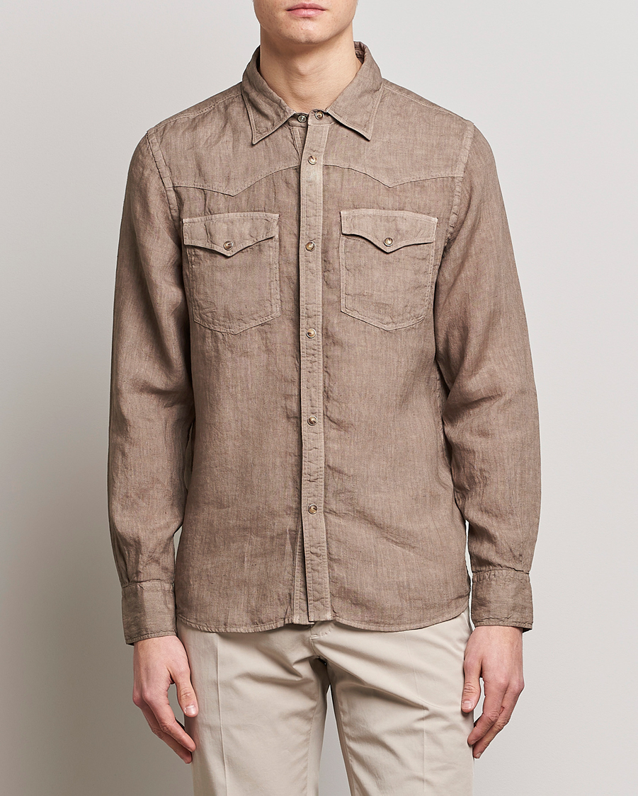 Herren |  | Gran Sasso | Casual Pocket Linen Shirt Medium Brown