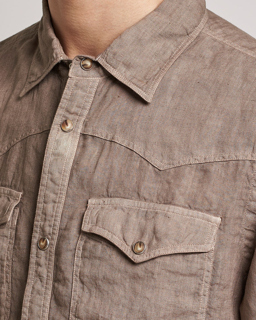 Herren | Hemden | Gran Sasso | Casual Pocket Linen Shirt Medium Brown