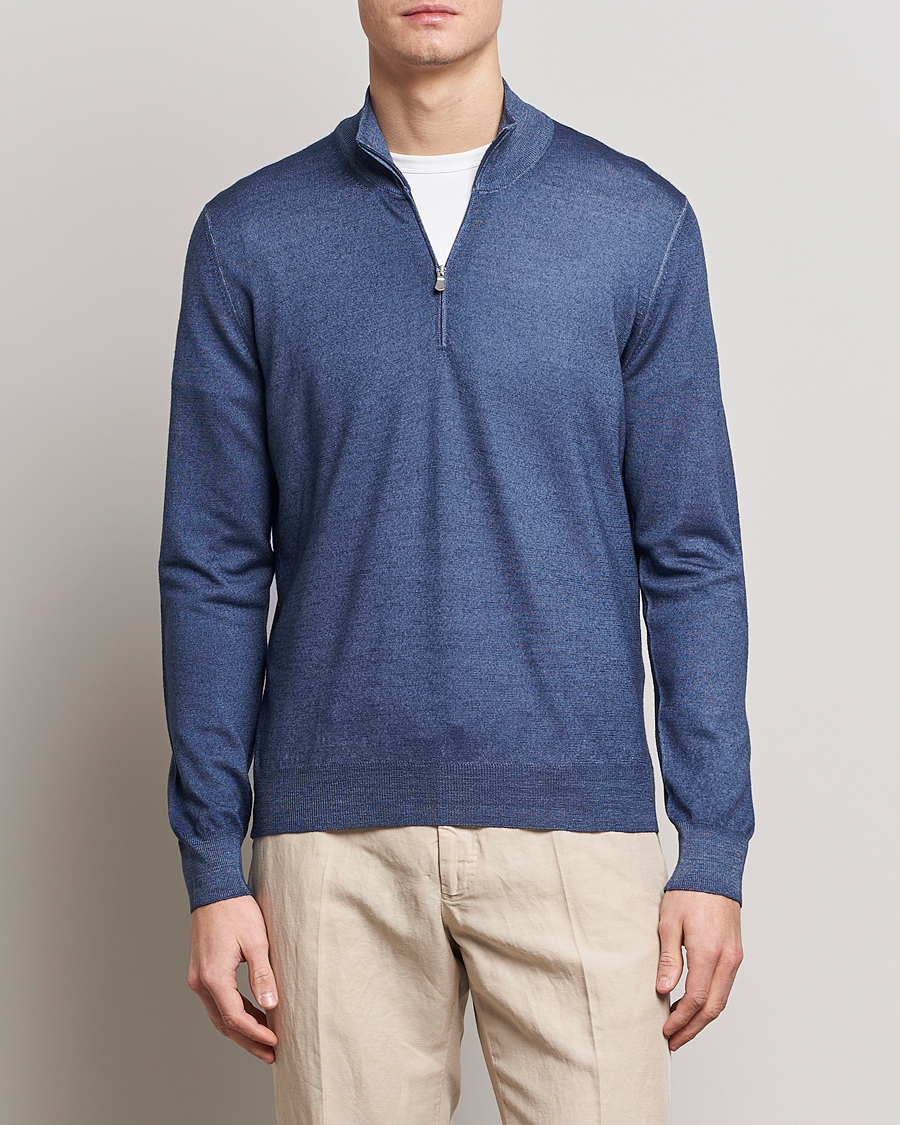 Herren | Gran Sasso | Gran Sasso | Summer Merino Half Zip Sweater Blue Melange