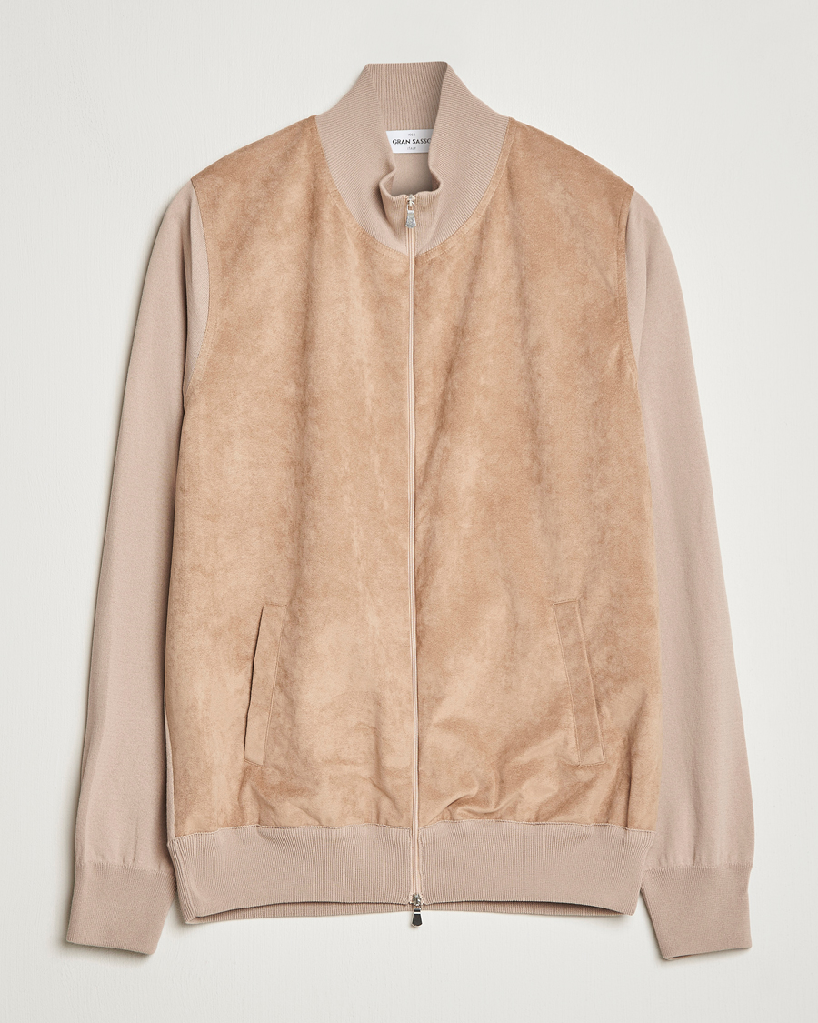Herren | Pullover | Gran Sasso | Knitted Cotton/Alcantara Full Zip Beige