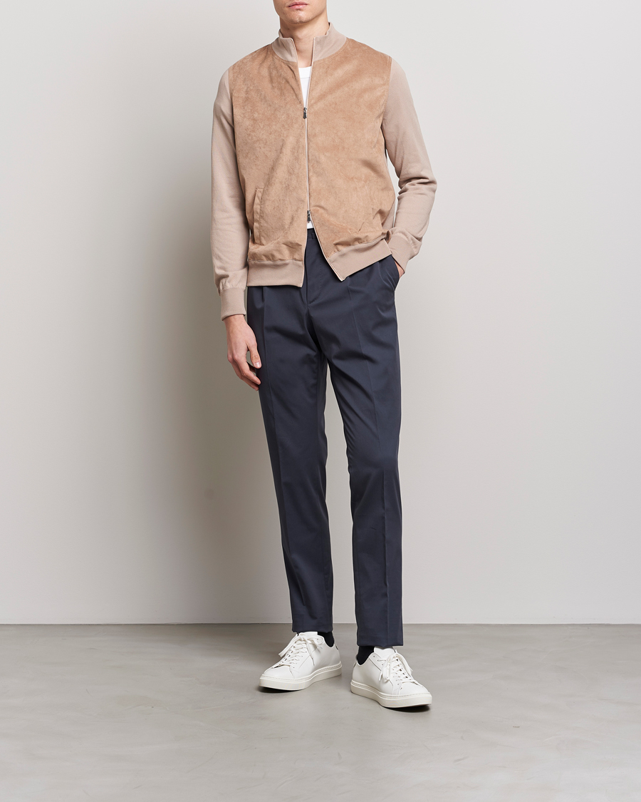 Herren | Pullover | Gran Sasso | Knitted Cotton/Alcantara Full Zip Beige