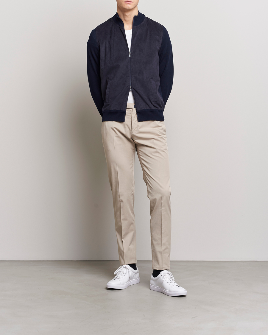 Herren | Pullover | Gran Sasso | Knitted Cotton/Alcantara Full Zip Navy