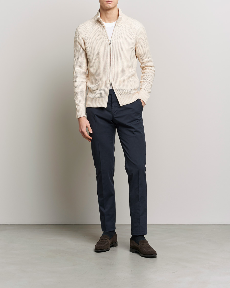 Herren | Pullover | Gran Sasso | Structured Cotton/Linen Full Zip Cream