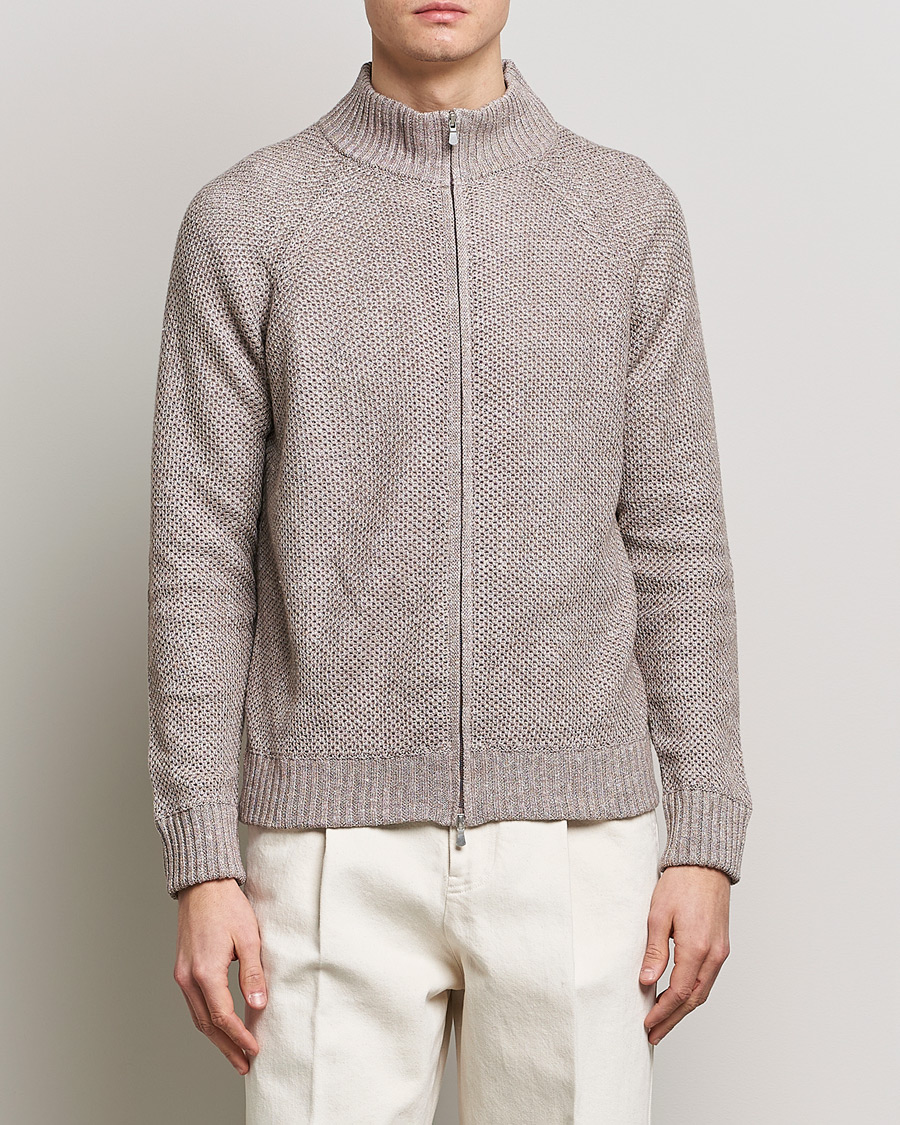 Herren | Full-zip | Gran Sasso | Structured Cotton/Linen Full Zip Beige Melange