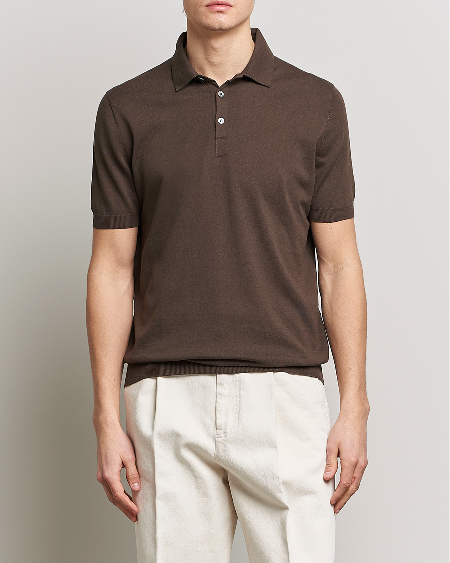 Herren | Gran Sasso | Gran Sasso | Cotton Knitted Polo Dark Brown