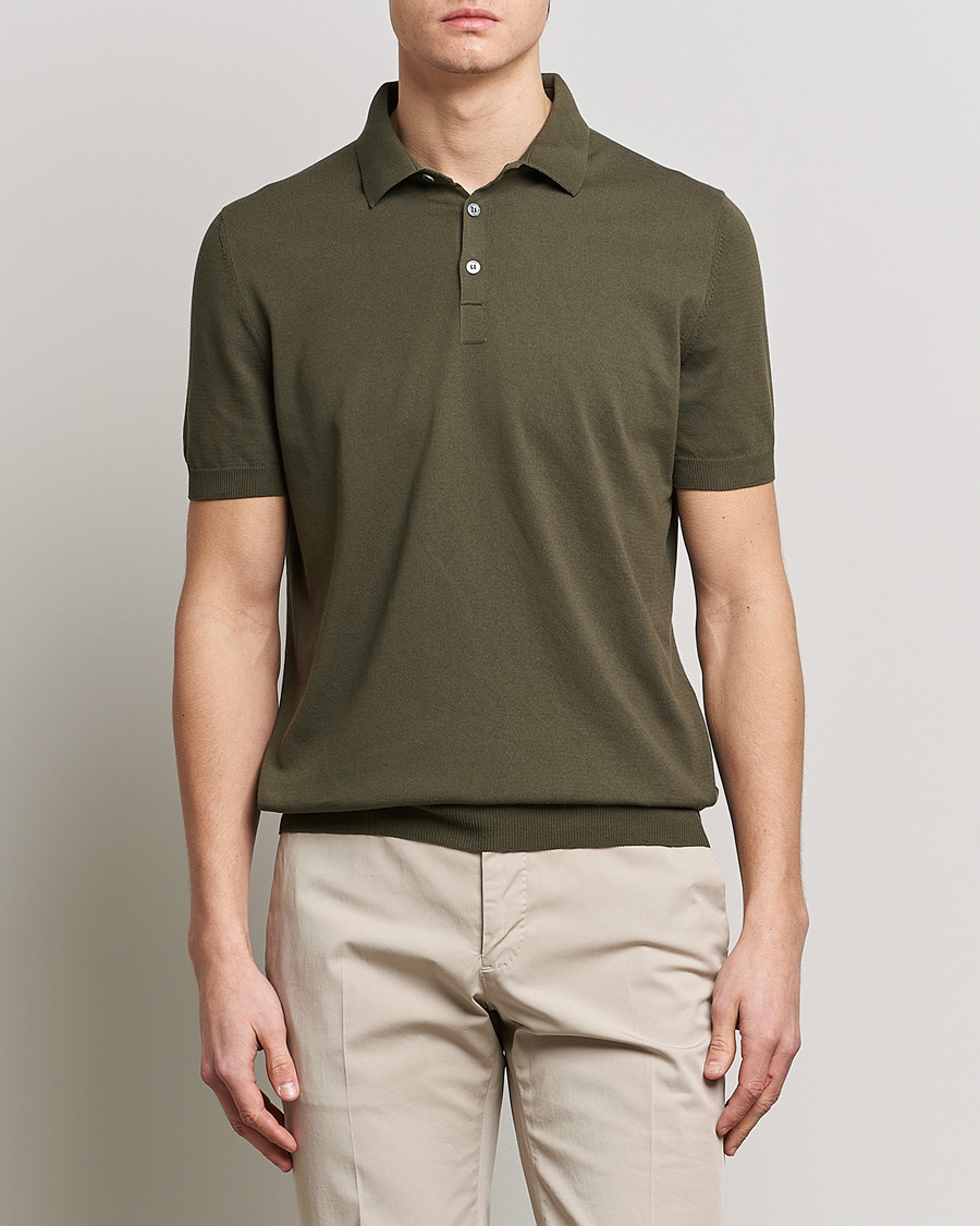 Herren | Poloshirt | Gran Sasso | Cotton Knitted Polo Dark Olive