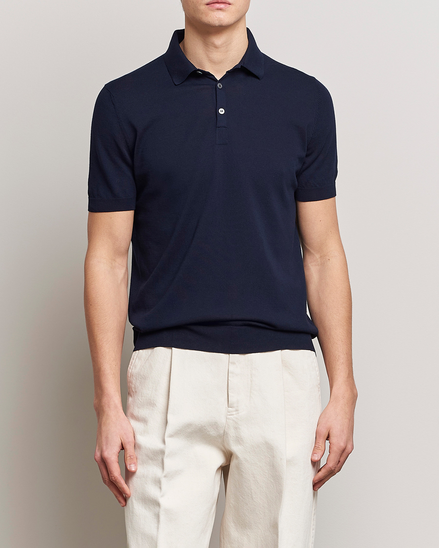 Herren | Italian Department | Gran Sasso | Cotton Knitted Polo Navy