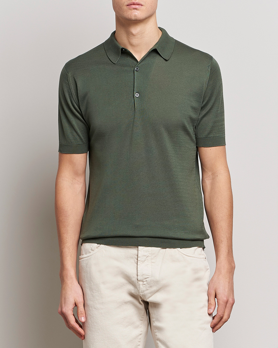 Herren | Kurzarm-Poloshirts | John Smedley | Adrian Slim Fit Sea Island Polo Palm Green