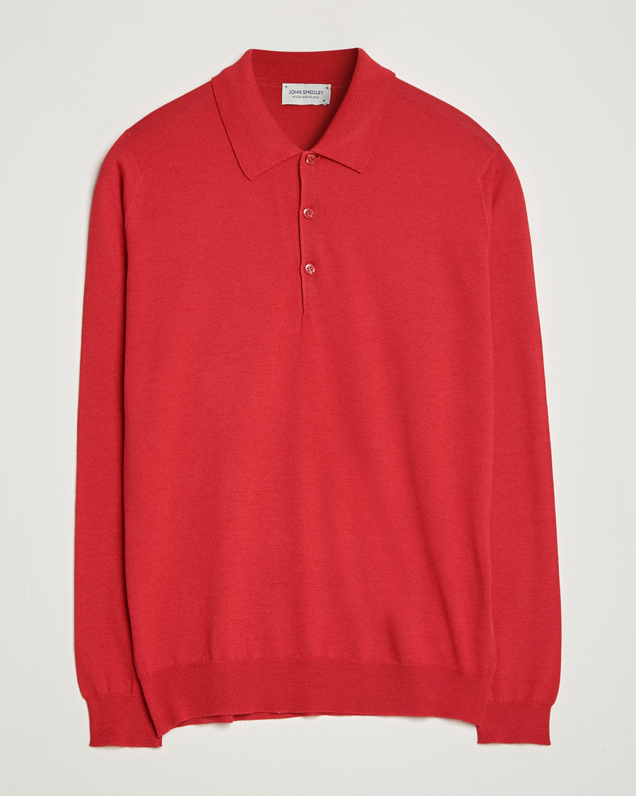 Herren | Pullover | John Smedley | Belper Wool/Cotton Polo Pullover Ruby