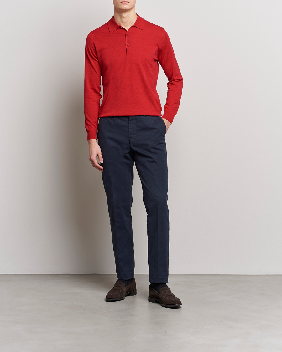 Herren | Pullover | John Smedley | Belper Wool/Cotton Polo Pullover Ruby