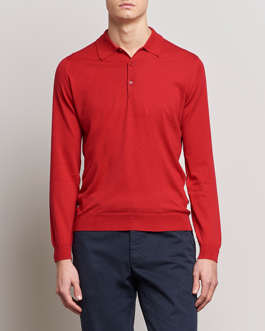 Herren | Bestickte Polohemden | John Smedley | Belper Wool/Cotton Polo Pullover Ruby