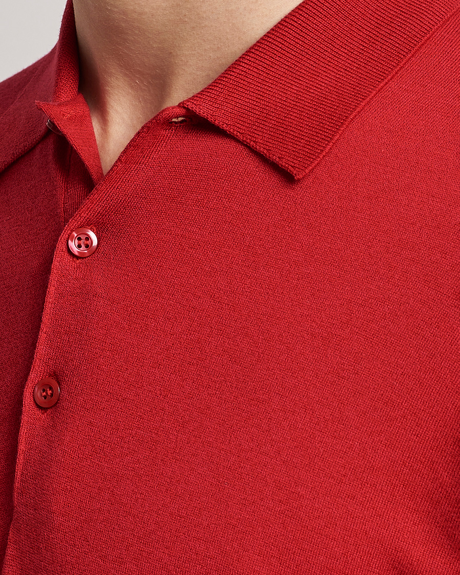 Herren | Pullover | John Smedley | Belper Wool/Cotton Polo Pullover Ruby