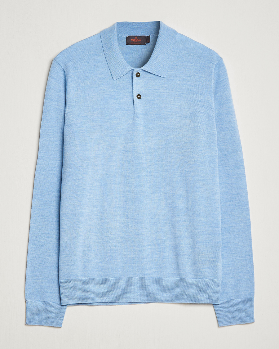 Herren | Pullover | Morris | Merino Knitted Polo Light Blue