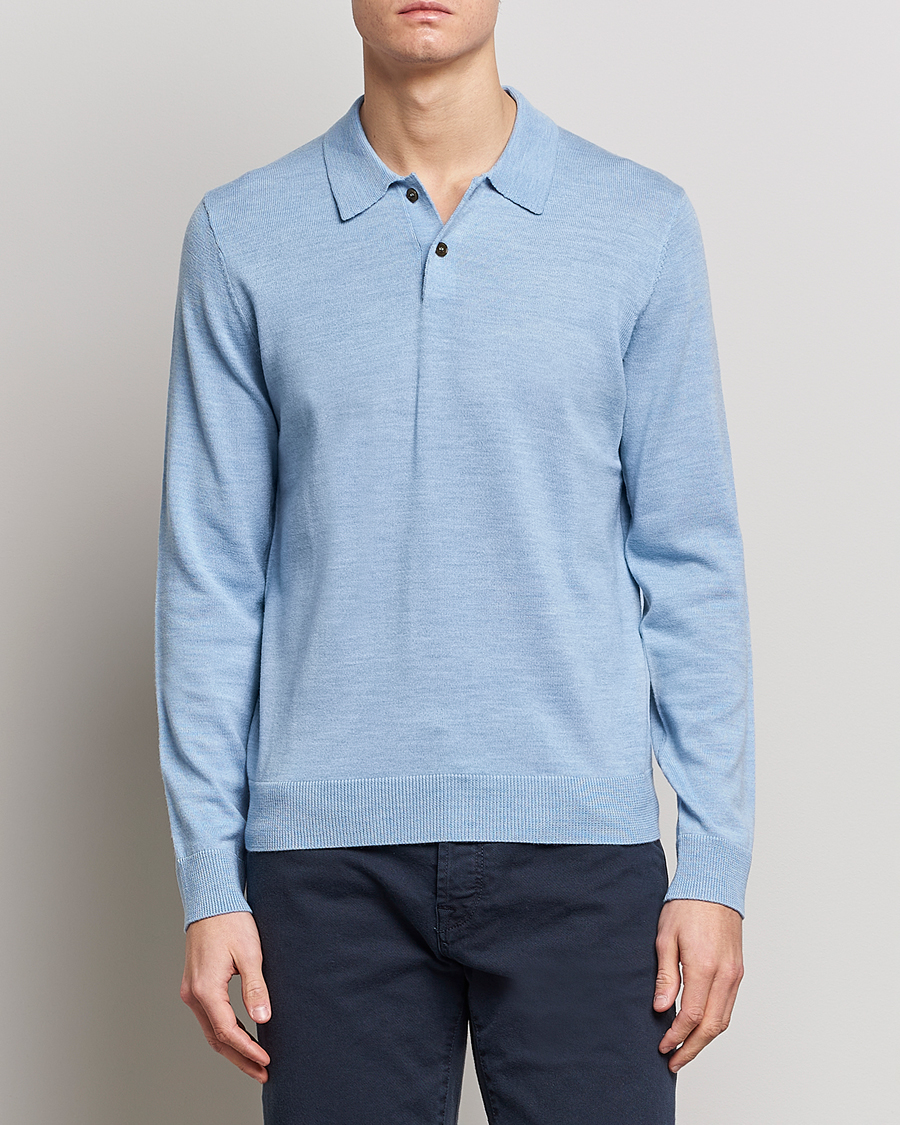Herren | Bestickte Polohemden | Morris | Merino Knitted Polo Light Blue