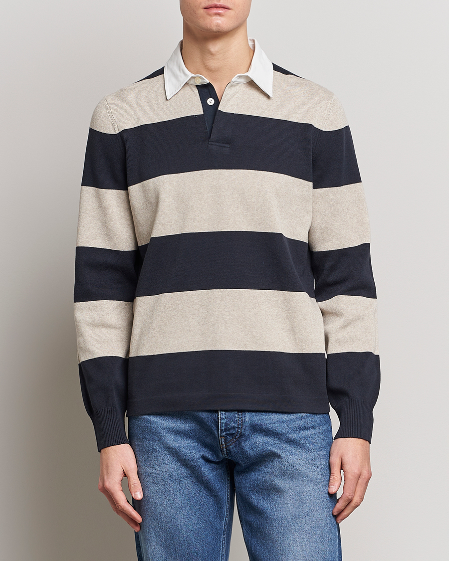 Herren | | Morris | George Knitted Striped Rugger Grey/Navy