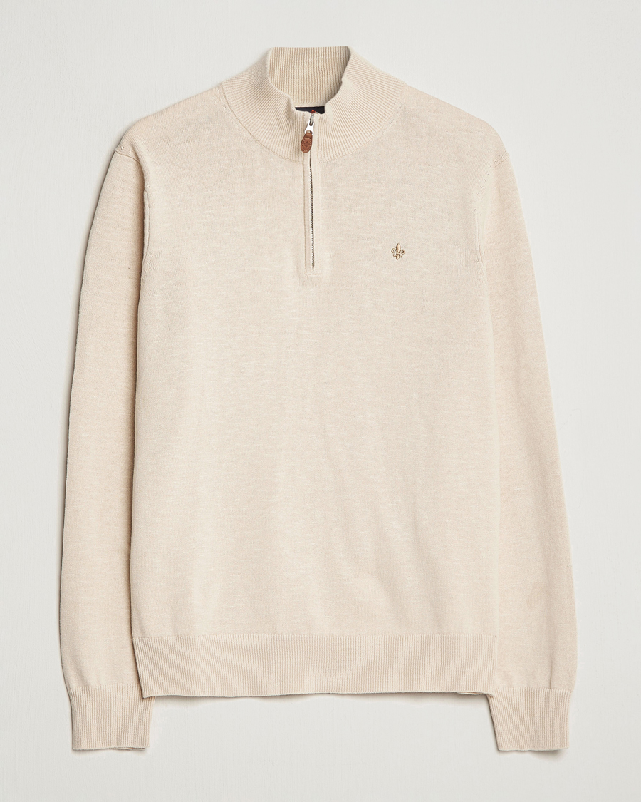 Herren | Pullover | Morris | Harold Cotton/Linen Summer Half Zip Ecru