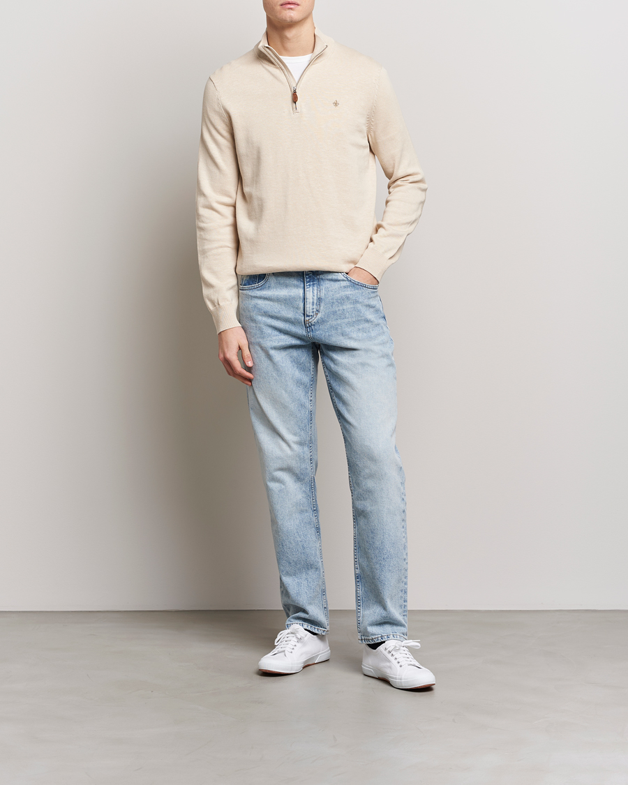 Herren | Pullover | Morris | Harold Cotton/Linen Summer Half Zip Ecru