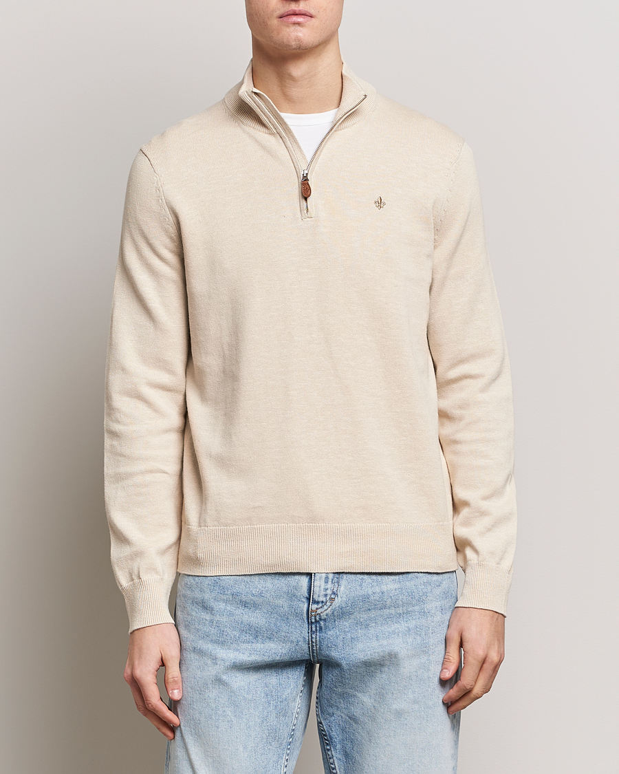 Herren | Pullover | Morris | Harold Cotton/Linen Summer Half Zip Ecru