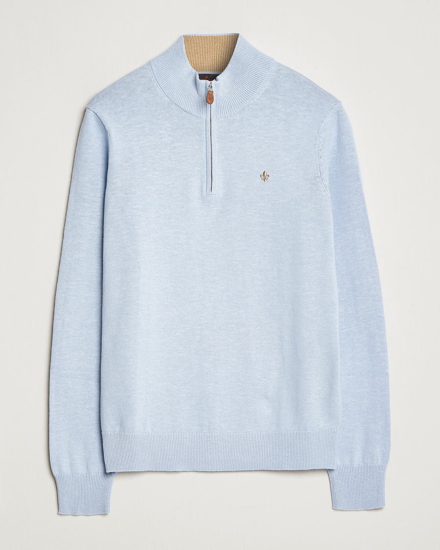 Herren | Pullover | Morris | Harold Cotton/Linen Summer Half Zip Light Blue