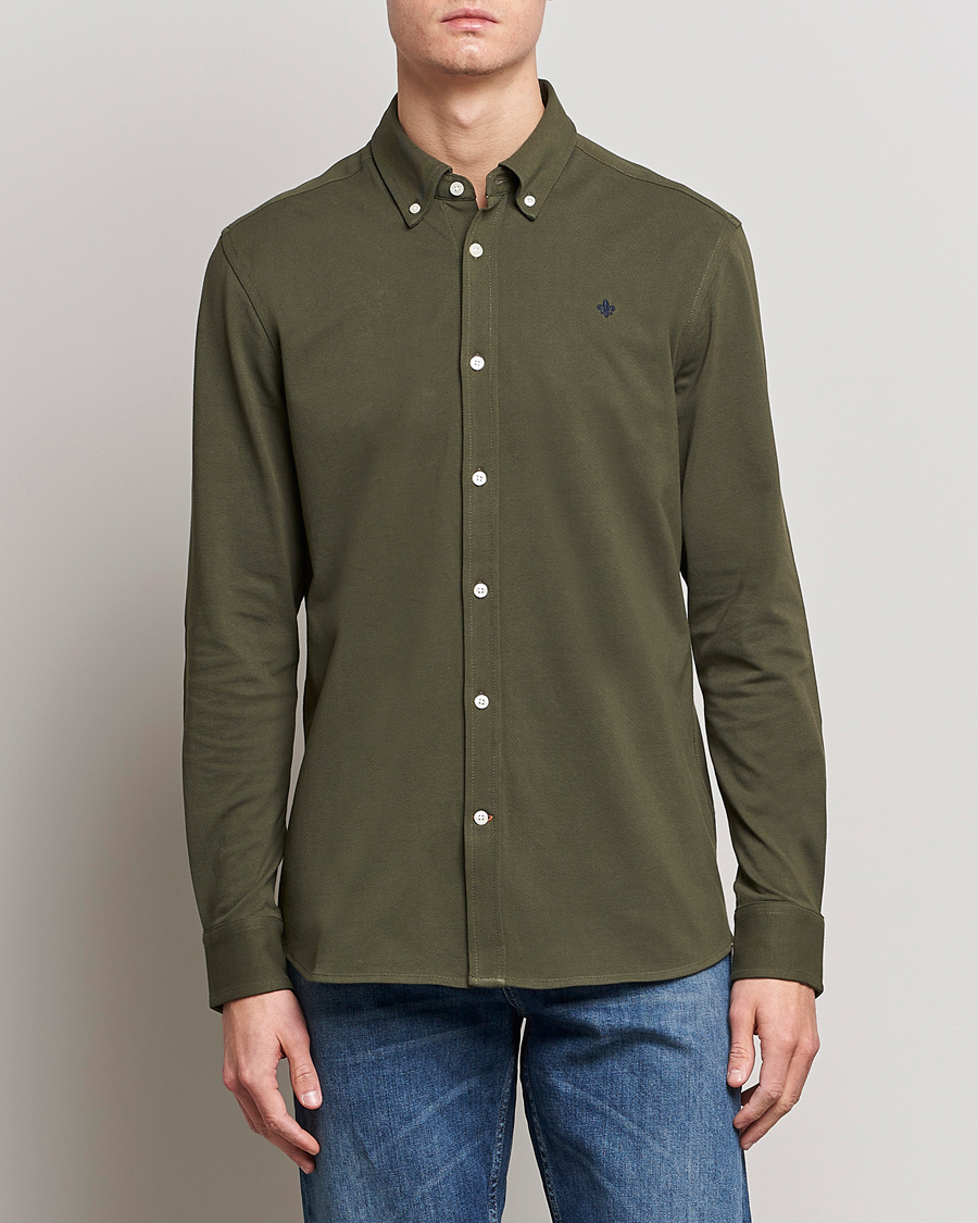 Herren | Hemden | Morris | Ivory Jersey Button Down Shirt Green