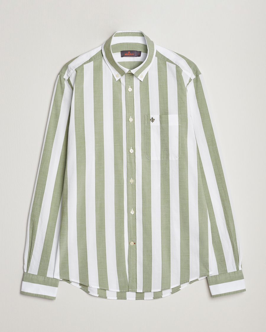 Herren | Hemden | Morris | Cotton Blockstripe Button Down Shirt Green/White