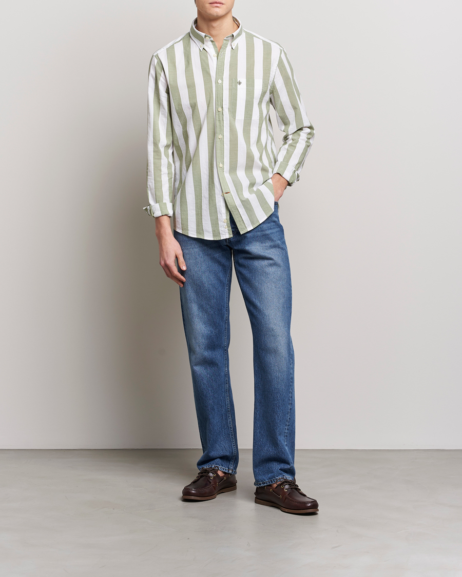 Herren | Hemden | Morris | Cotton Blockstripe Button Down Shirt Green/White