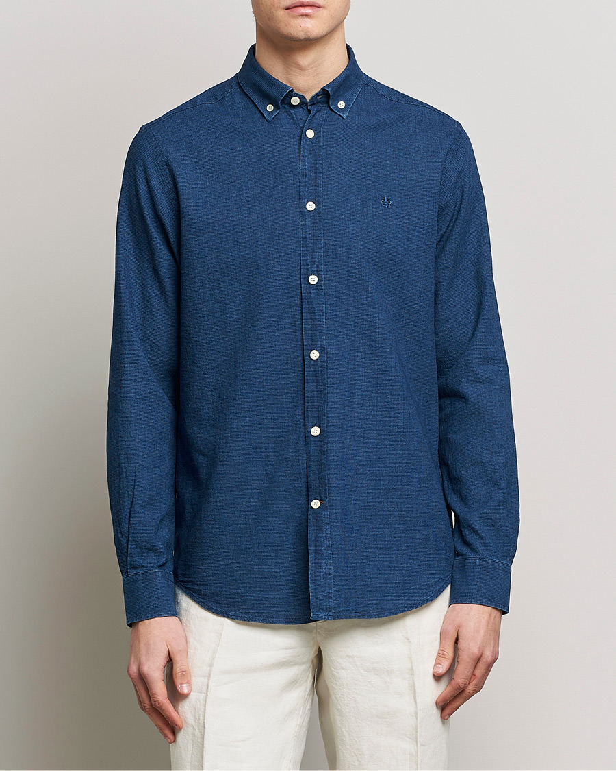 Herren |  | Morris | Cotton /Linen Indigo Button Down Shirt Dark Blue