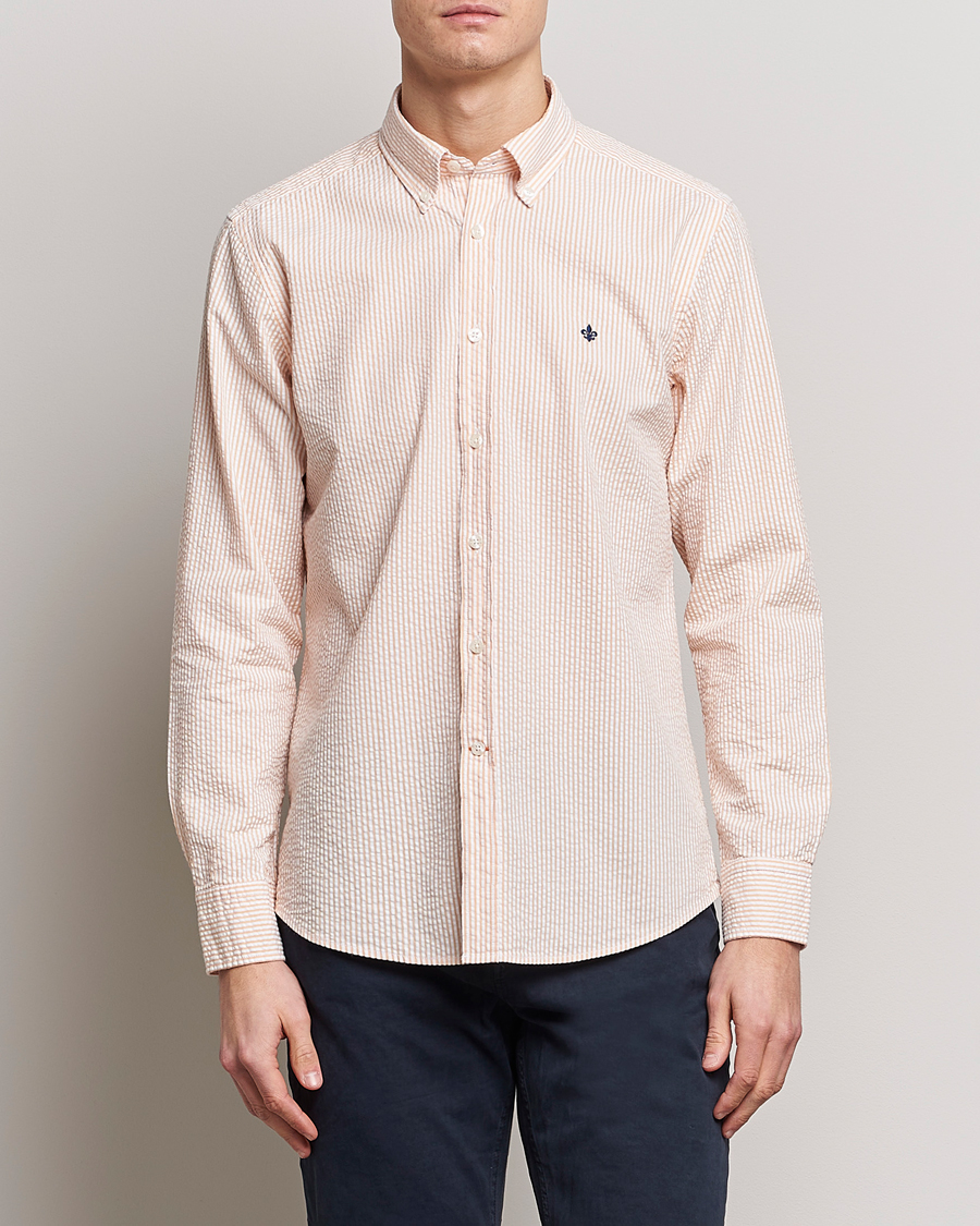 Herren | Hemden | Morris | Seersucker Button Down Shirt Orange/White