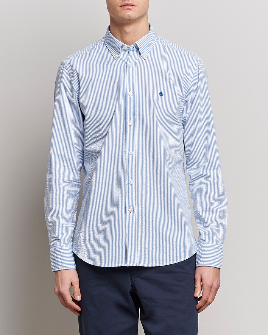 Herren |  | Morris | Seersucker Button Down Shirt Light Blue/White