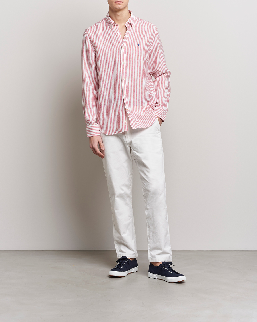 Herren | Hemden | Morris | Douglas Linen Button Down Striped Shirt Orange/White