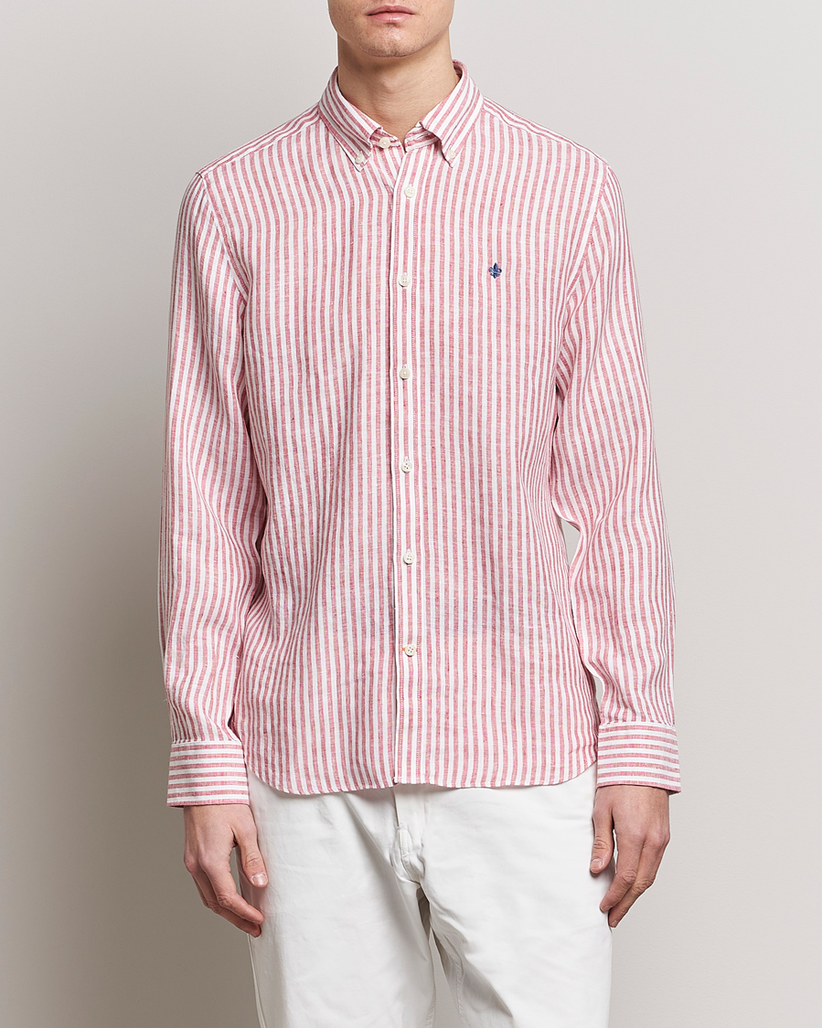 Herren | Hemden | Morris | Douglas Linen Button Down Striped Shirt Orange/White