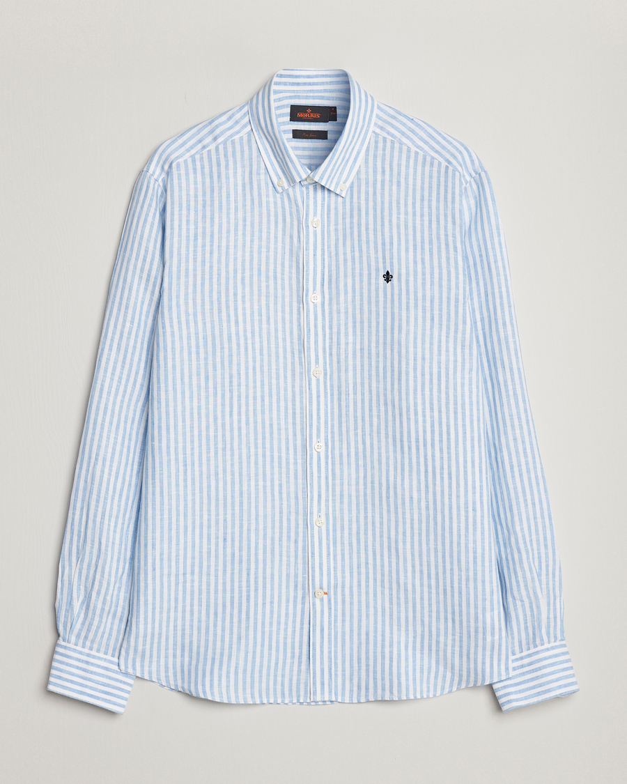 Herren | Hemden | Morris | Douglas Linen Button Down Striped Shirt Blue/White
