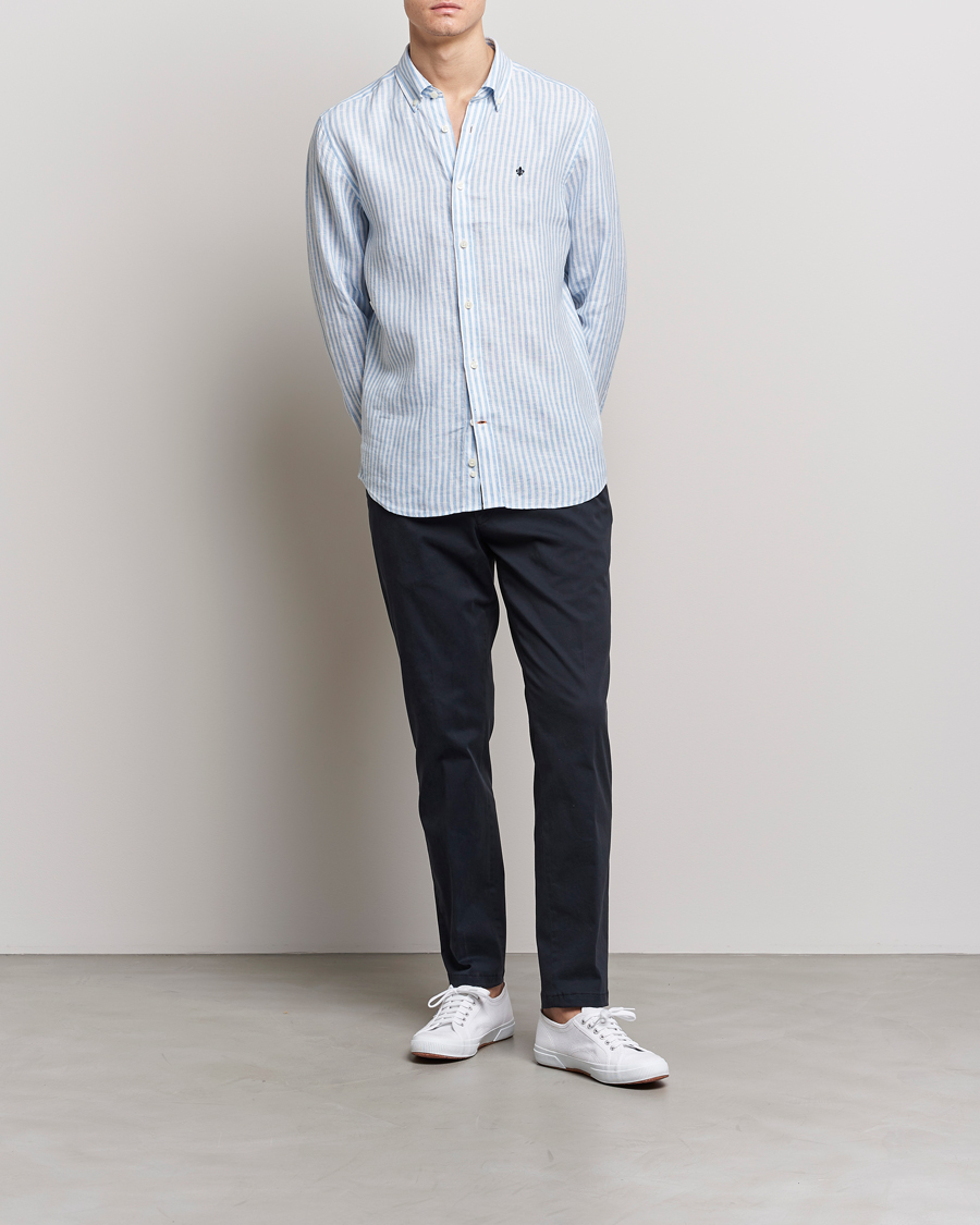 Herren | Hemden | Morris | Douglas Linen Button Down Striped Shirt Blue/White