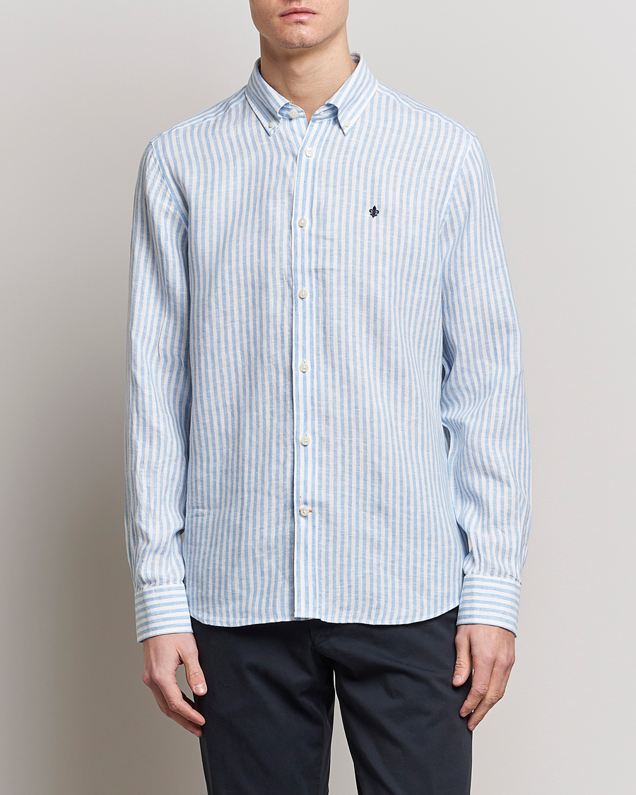 Herren |  | Morris | Douglas Linen Button Down Striped Shirt Blue/White