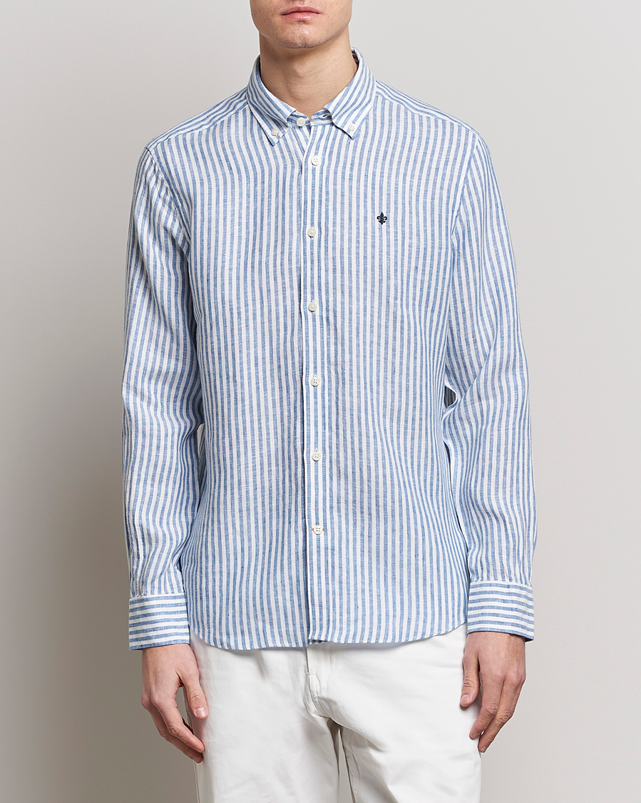 Herren |  | Morris | Douglas Linen Button Down Striped Shirt Navy/White