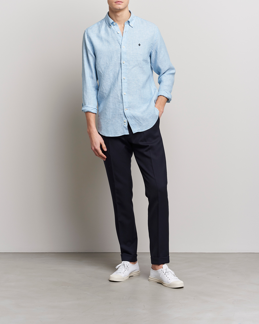 Herren | Hemden | Morris | Douglas Linen Button Down Shirt Light Blue