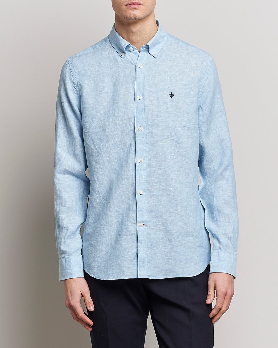 Herr |  | Morris | Douglas Linen Button Down Shirt Light Blue