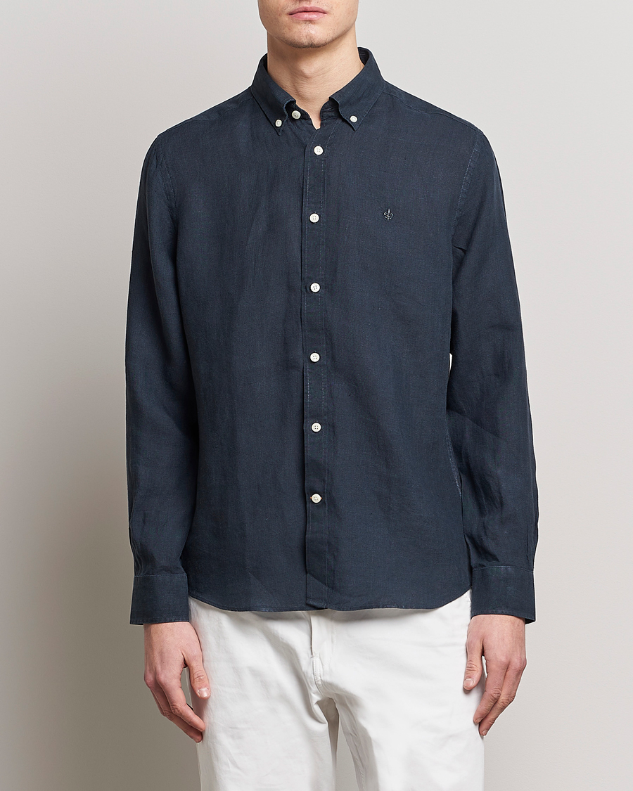 Herren | Business Casual | Morris | Douglas Linen Button Down Shirt Navy