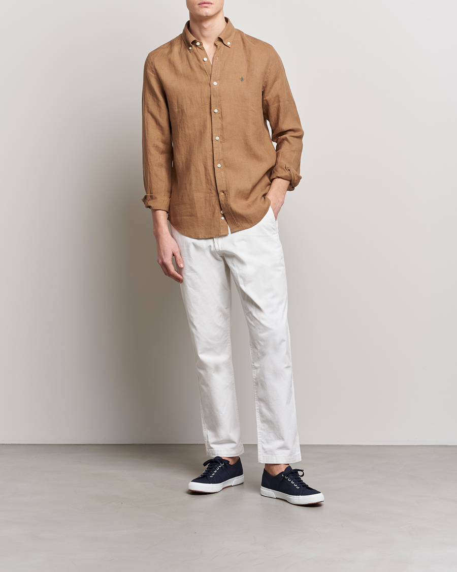 Herren | Hemden | Morris | Douglas Linen Button Down Shirt Khaki Brown