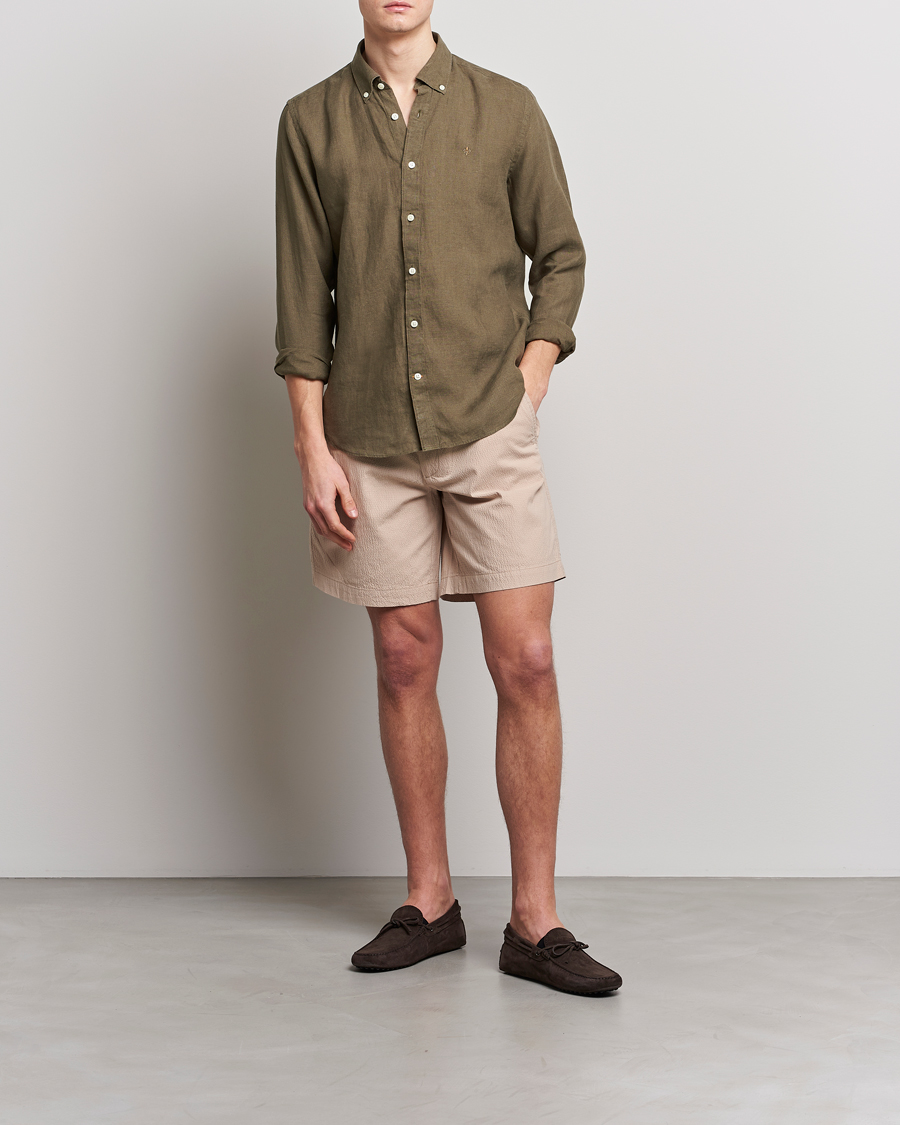Herren | Hemden | Morris | Douglas Linen Button Down Shirt Dark Green
