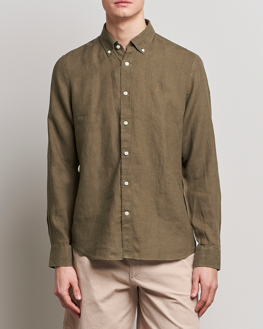 Herren |  | Morris | Douglas Linen Button Down Shirt Dark Green