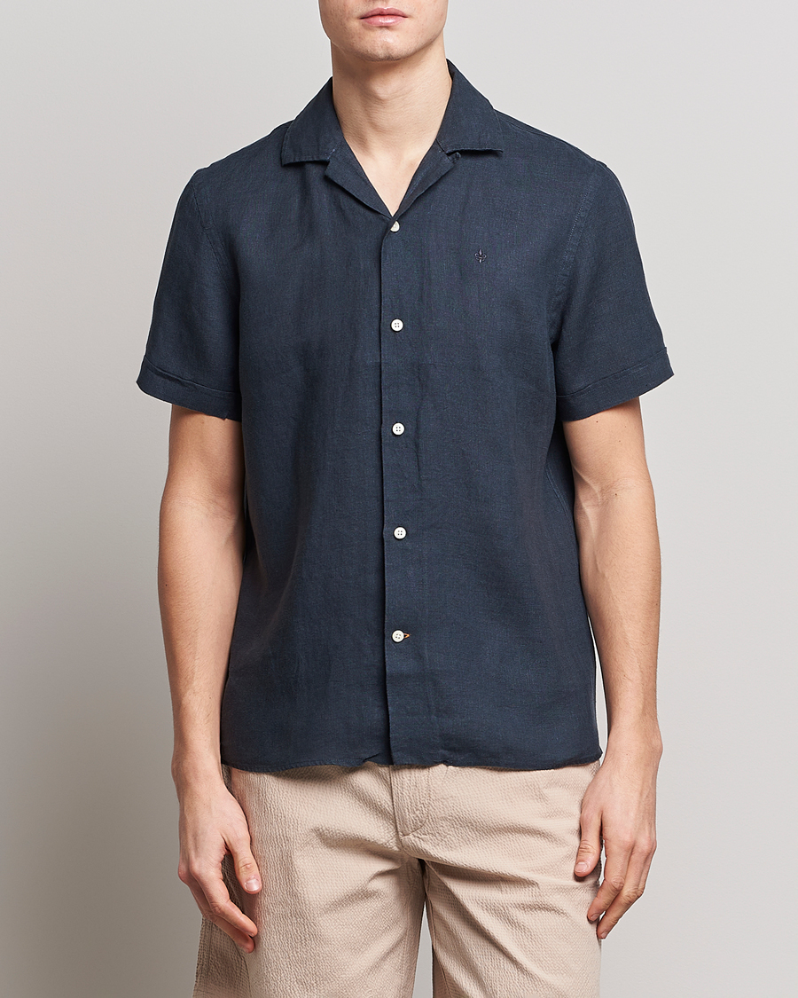 Herren |  | Morris | Douglas Linen Short Sleeve Shirt Navy