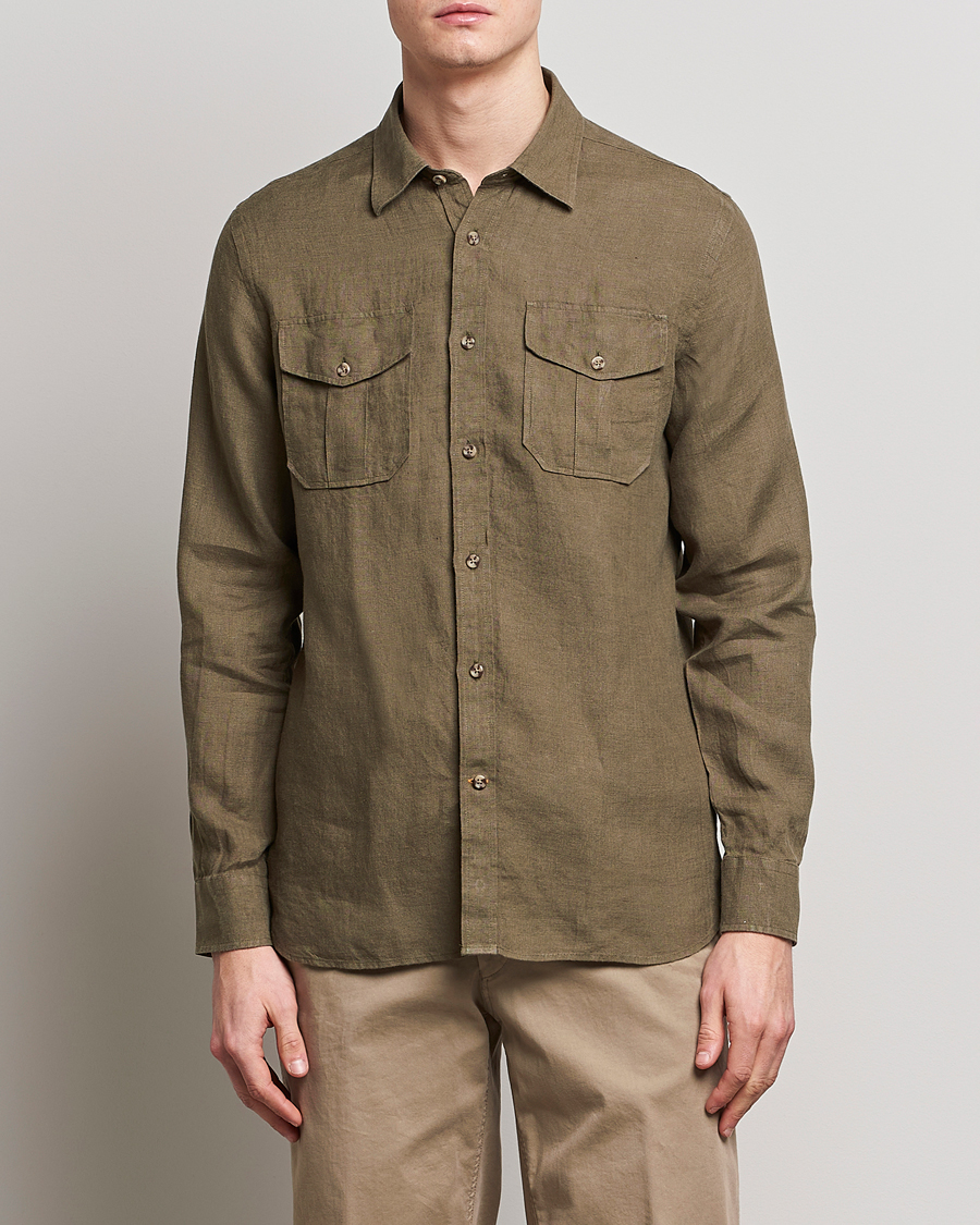 Herren |  | Morris | Safari Linen Shirt Dark Green