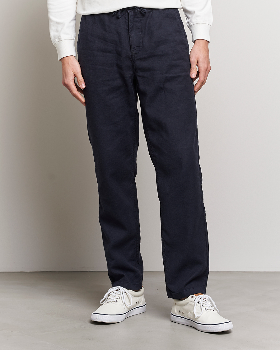 Herren |  | Morris | Fenix Linen Drawstring Trousers Navy
