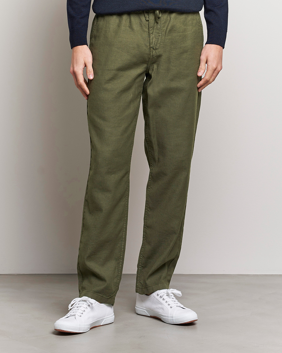Herren |  | Morris | Fenix Linen Drawstring Trousers Olive