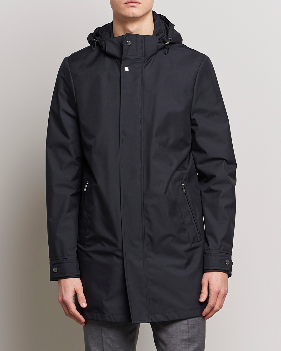 Herren | Stilvolle Jacken | MooRER | Waterproof Hooded Coat Dark Blue